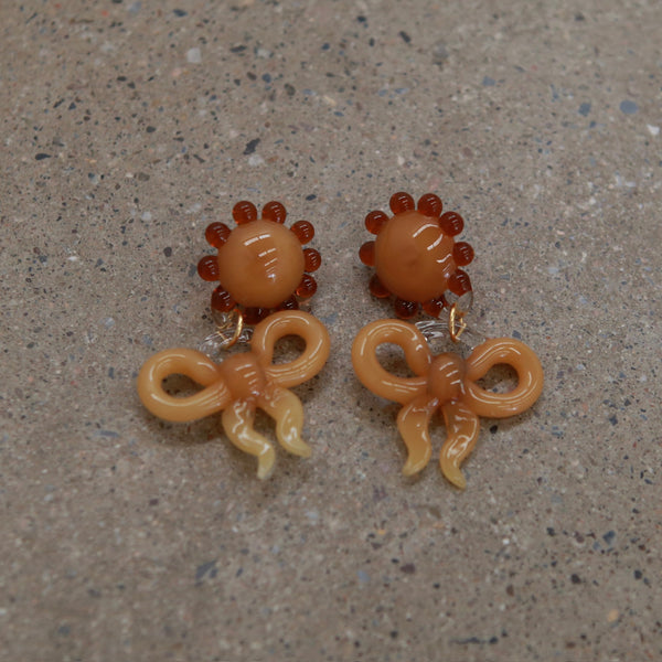 LEVENS 25 Autumn/Winter XL Bow Earrings LVS-AW25BWE-YLL/BRN-YELLOW/BROWN